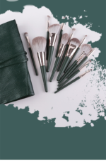 14PCS Green Makeup Brush Set Soft Bristles Wooden Handle Professional Cosmetic Brushes Full Kit - Image 2